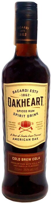 На фото изображение Bacardi Oakheart Cold Brew Cola, 0.7 L (Бакарди Оакхарт Колд Брю Кола объемом 0.7 литра)