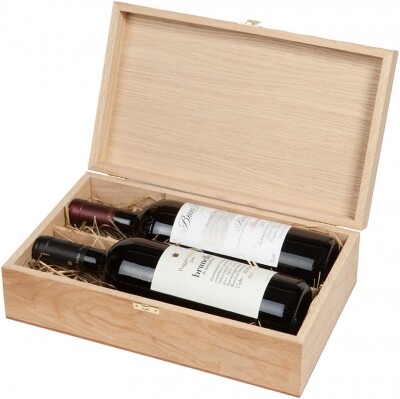 In the photo image France Two bottles in elegant wooden box