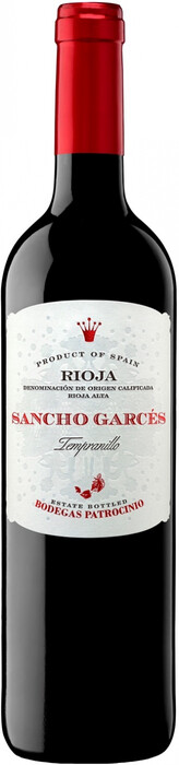На фото изображение Patrocinio, Sancho Garces Tempranillo, Rioja DOC, 0.75 L (Санчо Гарсес Темпранильо объемом 0.75 литра)