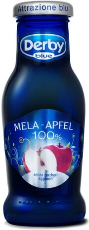 На фото изображение Derby Blue Mela, Glass, 0.2 L (Дерби Блю Яблочный сок, в стеклянной бутылке объемом 0.2 литра)