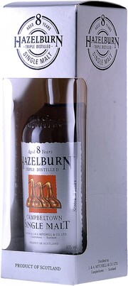 На фото изображение Hazelburn 8 years old, gift box, 0.7 L (Хазелберн 8 лет, в подарочной коробке в бутылках объемом 0.7 литра)