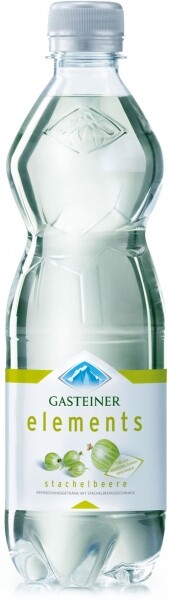 На фото изображение Bad Gasteiner Elements Stachelbeere PET, 0.5 L (Гаштайнер Элементс Крыжовник (со вкусом крыжовника и цветов бузины) в пластиковой бутылке объемом 0.5 литра)