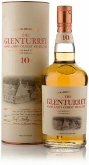 На фото изображение Glenturret 10 Years Old, gift box, 0.7 L (Глентаррит 10 лет, в подарочной коробке в бутылках объемом 0.7 литра)