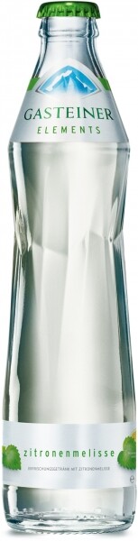 На фото изображение Bad Gasteiner Elements Zitronenmelisse Glass, 0.33 L (Гаштайнер Элементс Мелисса (со вкусом лимона и мяты) в стеклянной бутылке объемом 0.33 литра)
