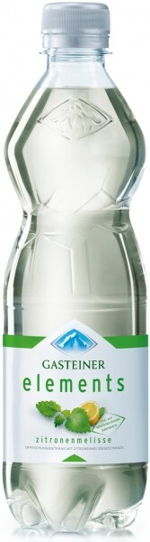 На фото изображение Bad Gasteiner Elements Zitronenmelisse  PET, 0.5 L (Гаштайнер Элементс Мелисса (со вкусом лимона и мяты) в пластиковой бутылке объемом 0.5 литра)
