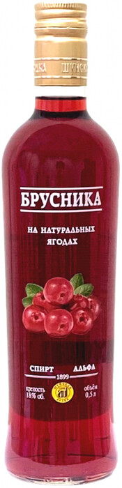 На фото изображение Шуйская Брусничная, настойка сладкая, объемом 0.5 литра (Shuyskaya Cowberry 0.5 L)