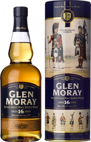 На фото изображение Glen Moray 16 years, in tube, 0.7 L (Глен Морей 16-летний, в тубе в бутылках объемом 0.7 литра)