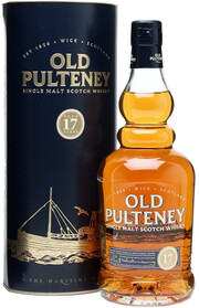 На фото изображение Old Pulteney 17 years, in tube, 0.7 L (Олд Палтени 17-летний, в тубе в бутылках объемом 0.7 литра)