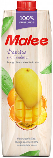 На фото изображение Malee, Mango Juice with Mixed Fruit Juice, 1 L (Мали, Сок манго со смесью фруктовых соков объемом 1 литр)