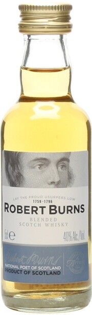 На фото изображение Robert Burns Blend, 0.05 L (Роберт Бернс Бленд в маленьких бутылках объемом 0.05 литра)