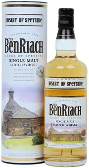 На фото изображение Benriach, Heart of Speyside, in tube, 0.7 L (Бенриах, Харт оф Спейсайд, в тубе в бутылках объемом 0.7 литра)