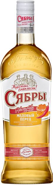 На фото изображение Сябры Медовый перец, настойка горькая, объемом 0.5 литра (Syabry Honey Pepper, Bitter 0.5 L)