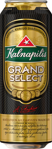 На фото изображение Kalnapilis Grand Select, in can, 0.568 L (Калнапилис Гранд Селект, в жестяной банке объемом 0.568 литра)