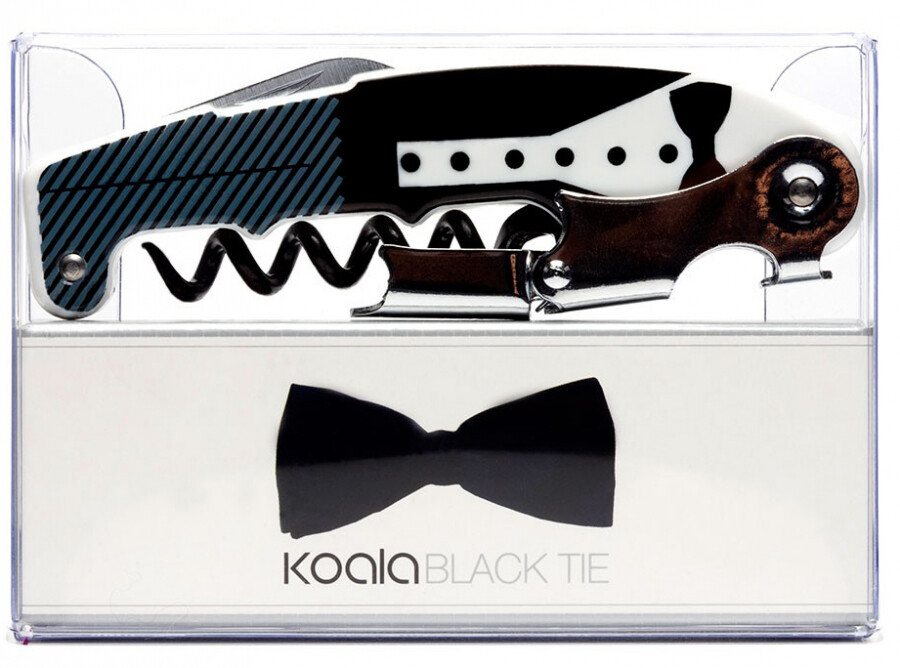 One Size Multi-Color Koala Set Black Tie-Corkscrew and Wine Stopper 
