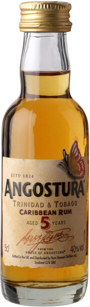На фото изображение Angostura Aged 5 Years, 0.05 L (Ангостура Эйджид 5 Еарс объемом 0.05 литра)