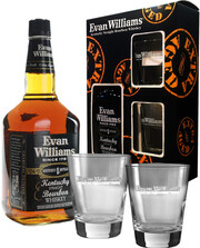 Виски Evan Williams Extra Aged (Black), gift box with two glasses, 0.75 л