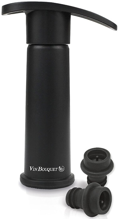 На фото изображение На фото изображение Vin Bouquet, Vacuum Pump Preserver & 2 Stoppers, Black (Вин Букет, Набор из вакуумного насоса и двух пробок, Черный)