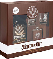 Ликер Jagermeister Spice (Winterkrauter), gift box with 2 glasses and flask, 1 л