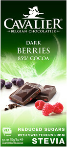 Шоколад Cavalier Dark Chocolate with Berries and Stevia, 85% Cocoa, 85 г