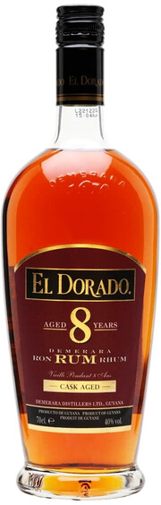 На фото изображение El Dorado 8 Years Old Cask Aged, 0.7 L (Эль Дорадо 8-летний Каск Эйдж объемом 0.7 литра)